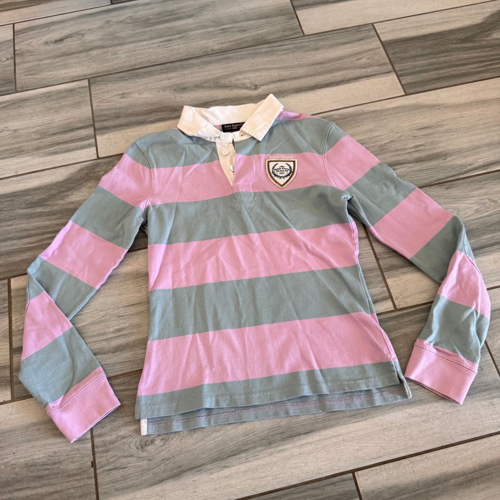 Women’s Vintage Polo Ralph Lauren Rugby Shirt Small Striped Crest Jeans Company