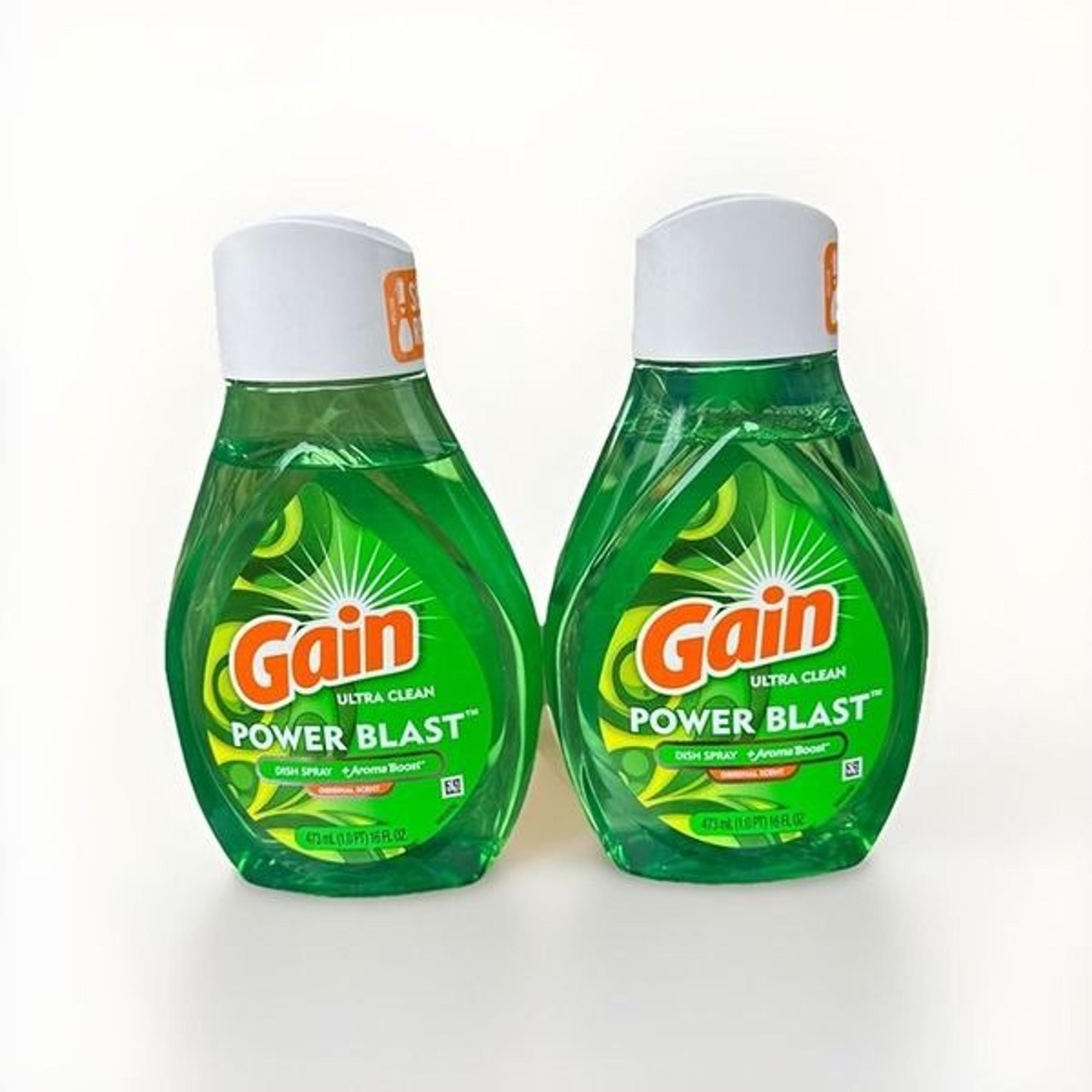 2 x Gain Power Blast Dish Spray Refill Original Scent + Aroma Booster 16 oz Ea
