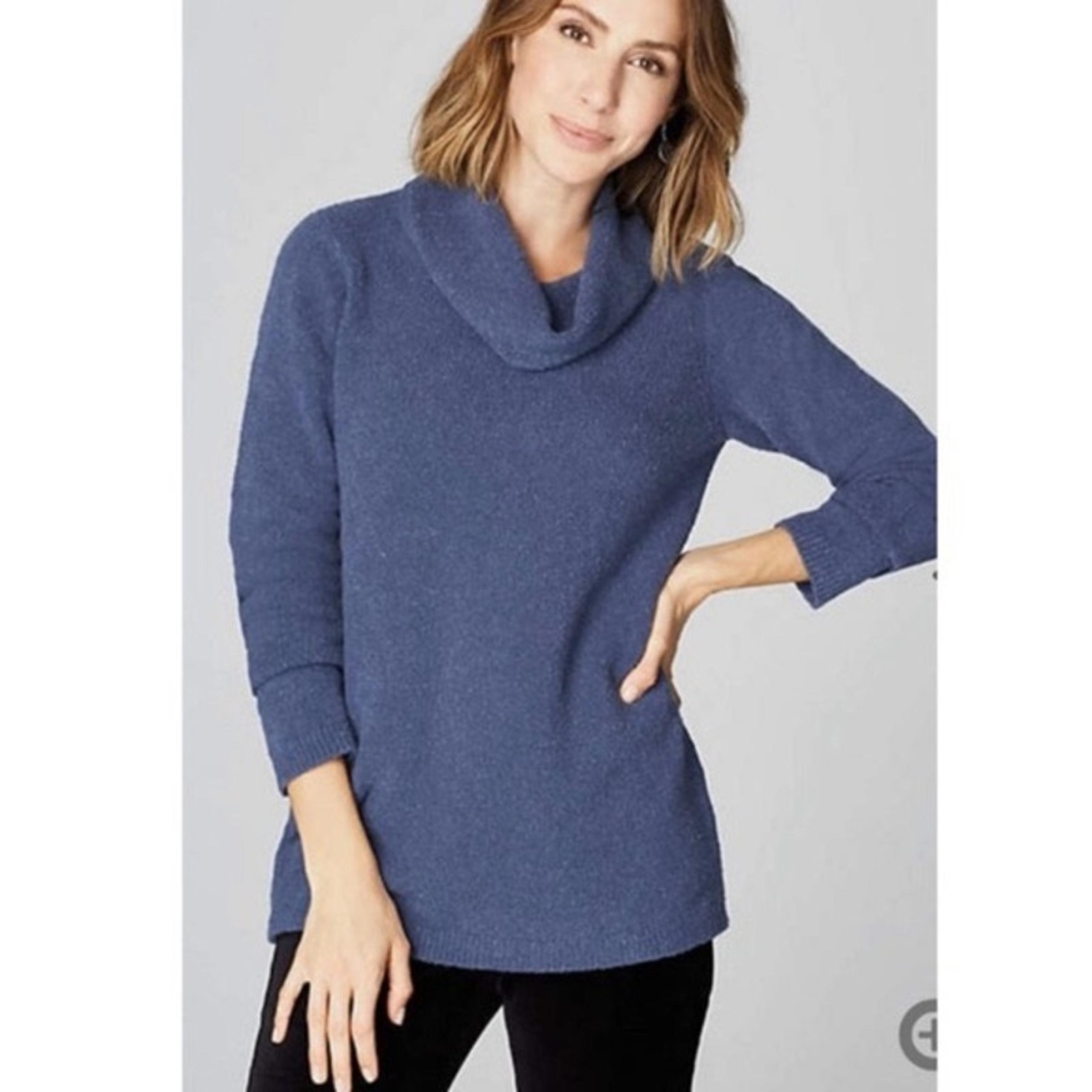 J. Jill Blue Cowl Neck Cozy Cotton Pullover Sweater - Medium