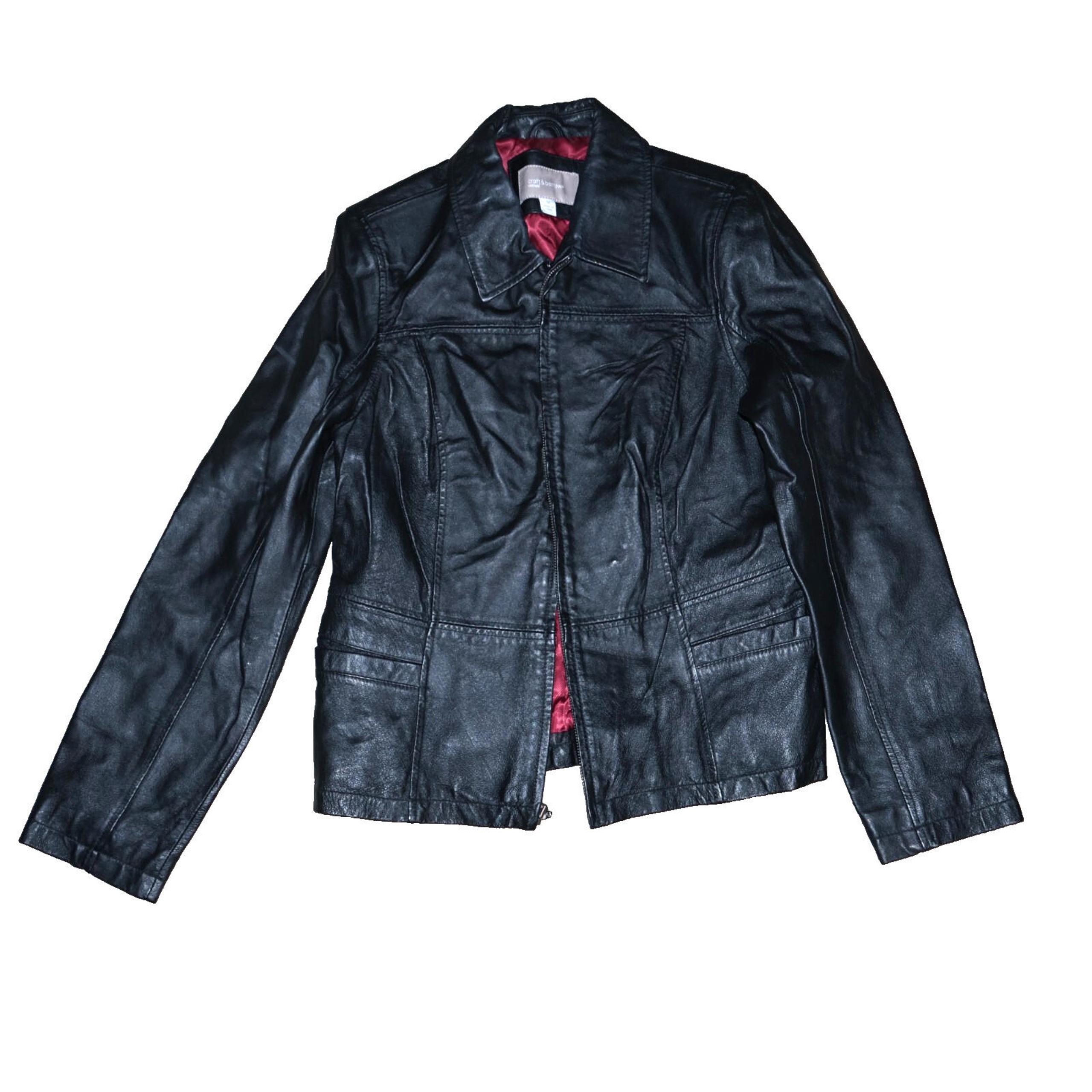 CROFT & BARROW Mens Leather Jacket Medium Full Zip Classic Pockets Collared
