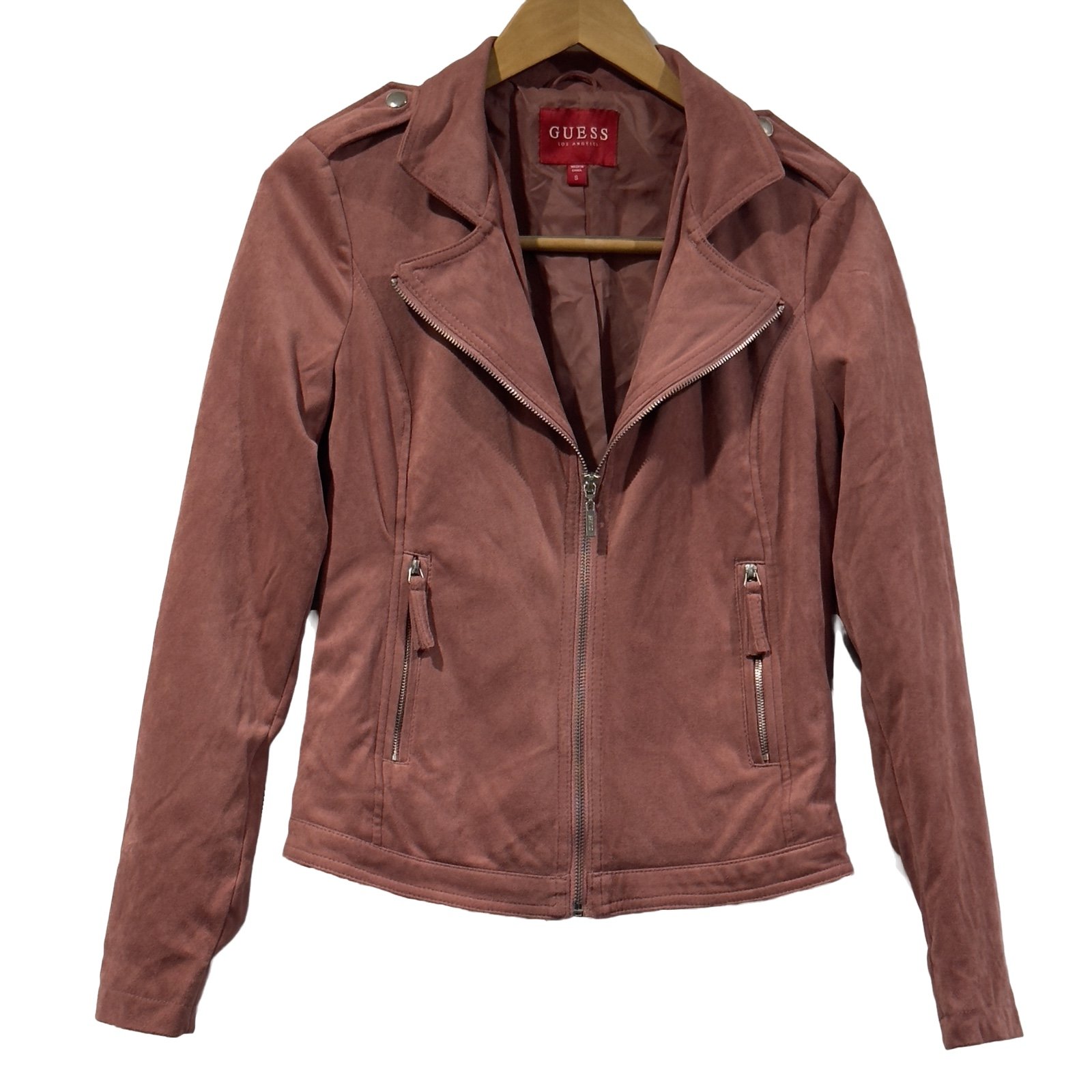 Guess Women’s Mauve Faux Suede Moto Jacket - Size Small