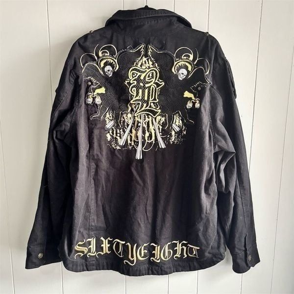 Blac Label Men's 2X Black Military Biker Jacket Button-Up Casual