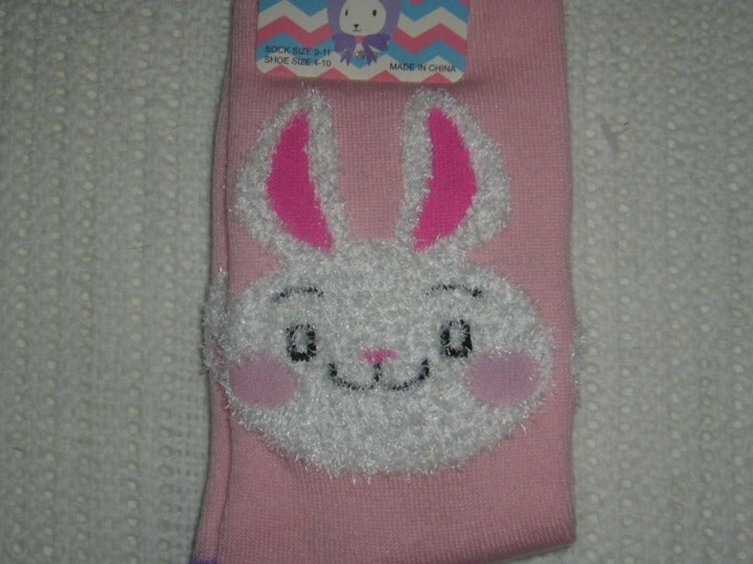EASTER CREW SOCKS - PINK WITH WHITE BUNNY BUNNY 9-11 (NEW)