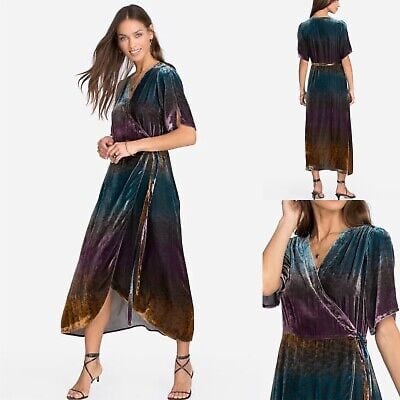 New Johnny Was Cheetah Ombré Velvet Wrap Dress Sz S