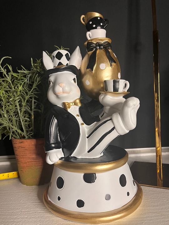 Easter Bunny Tea Party Top Hat Gold Black And White Decor Mad Hatter NWT