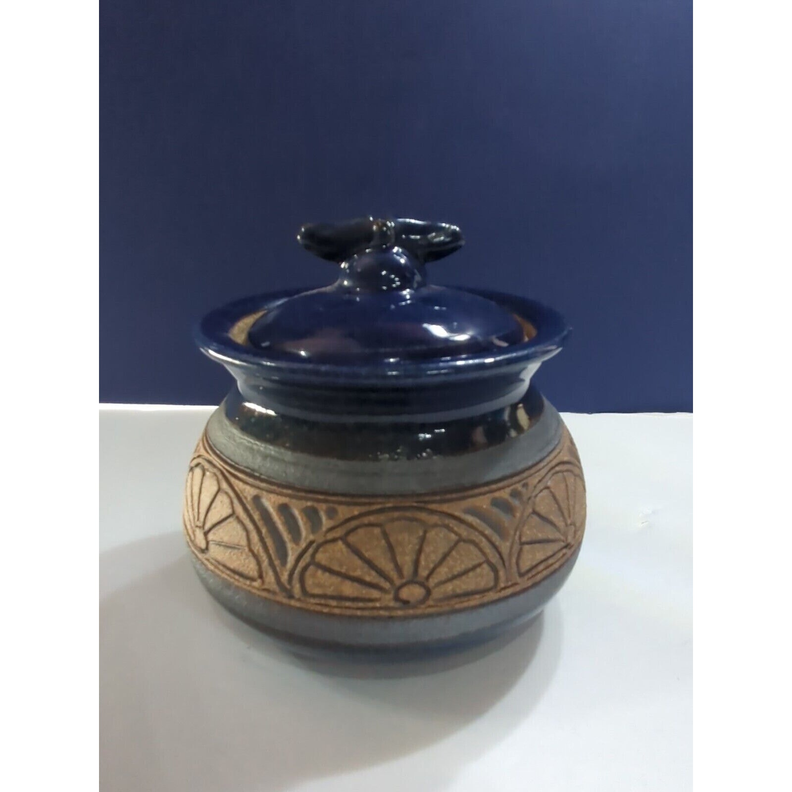 Blaisdell Pottery Rare Pot Dark Blue With Lid