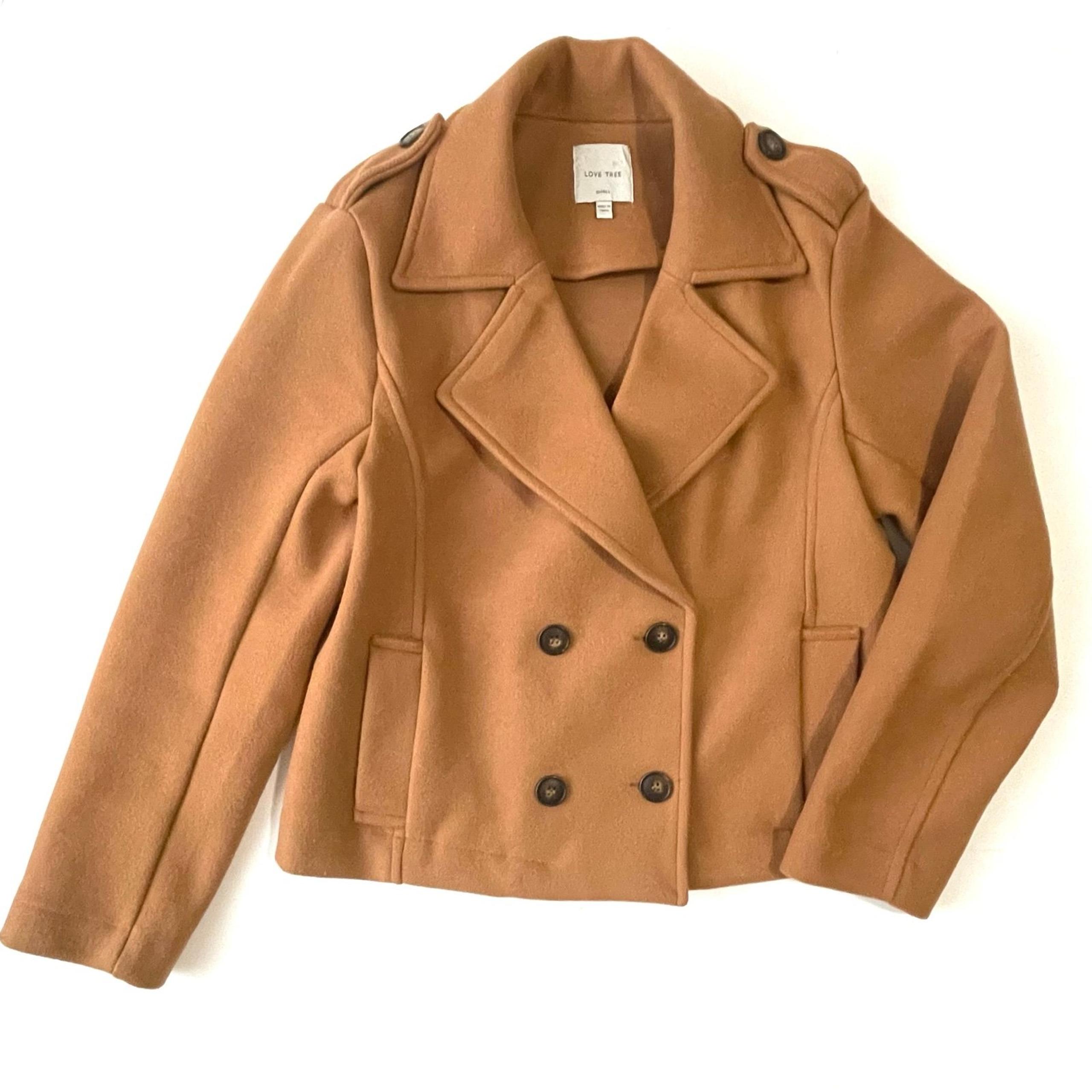 Women's Cropped Coat Brown Caramel Size S