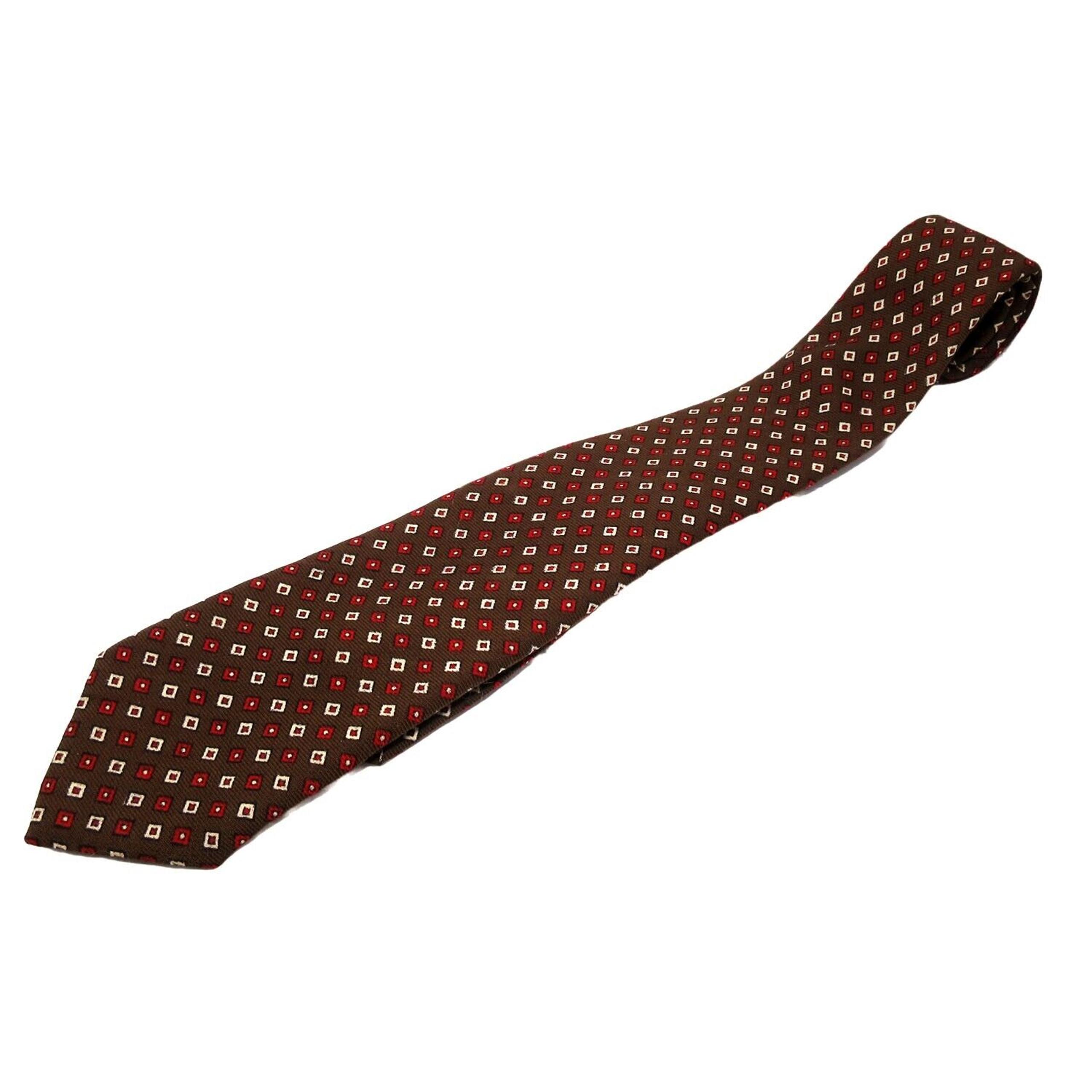 Brooks Brothers Makers Tie Wool Woven & Hand Printed Brown w/ Squares 57" x 3.5"