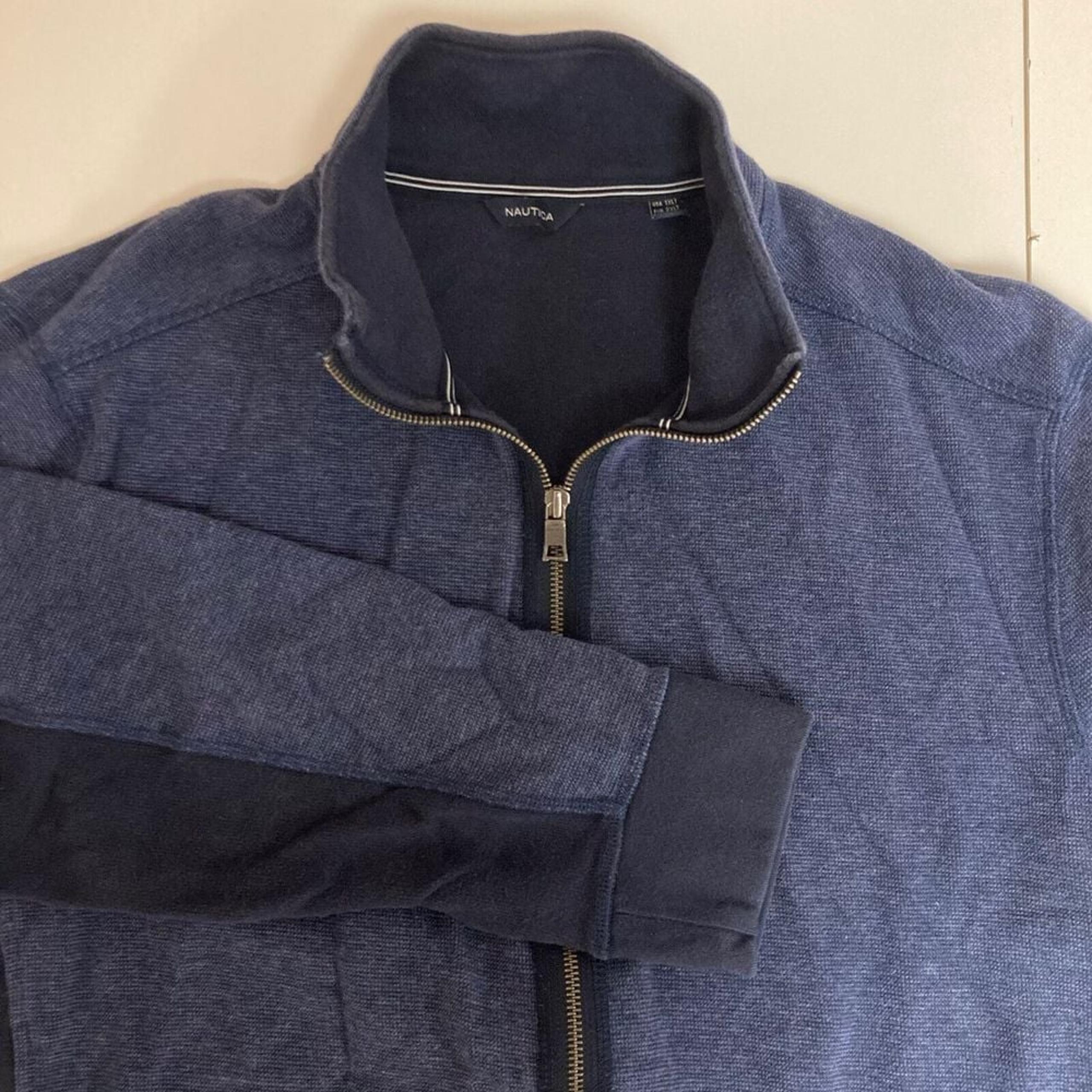 Nautica Men Jacket XLT Full Zip Snap Button Pockets Blue Fleece