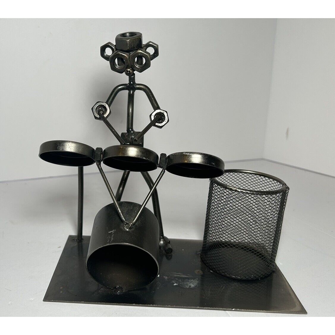 Drummer Guy Pencil Holder Desk Repurpose Snare Bass Percussion Music Nuts Bolts