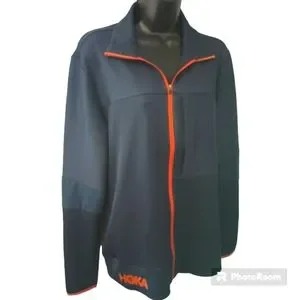 Hoka one one new with tags zip-up jacket, blue with orange lining size Large.