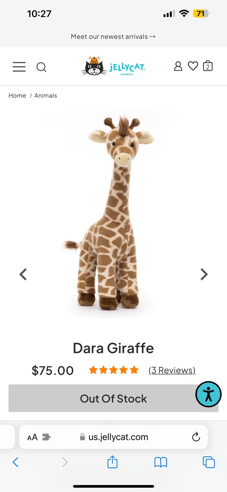 Jellycat Dara Giraffe nwt