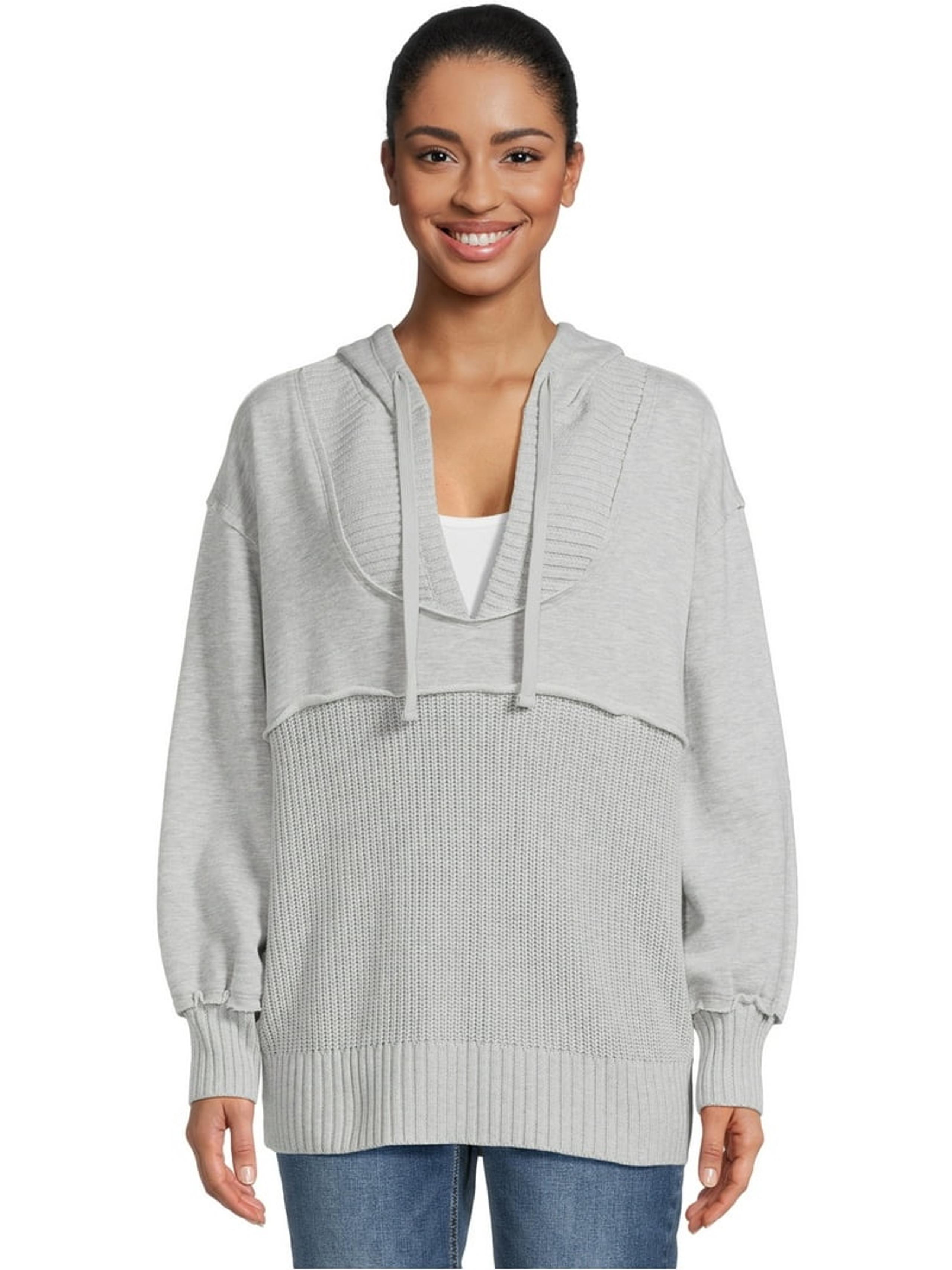 Walmart Time and Tru Women's Mixed Media Hoodie grey pullover sweater large