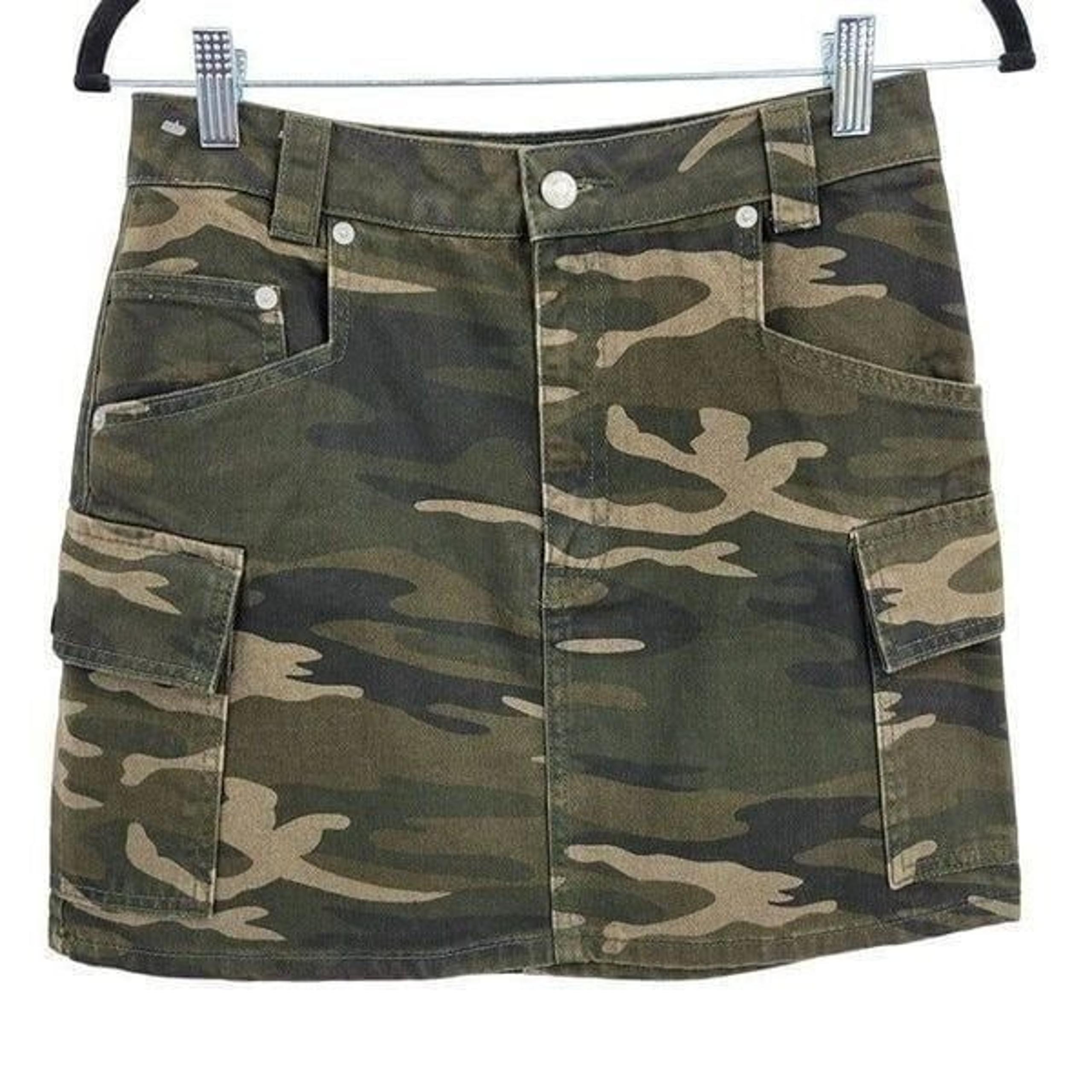 Top Shop Skirt Denim Mini Green Camo Cargo Army Military Streetwear Grunge 6
