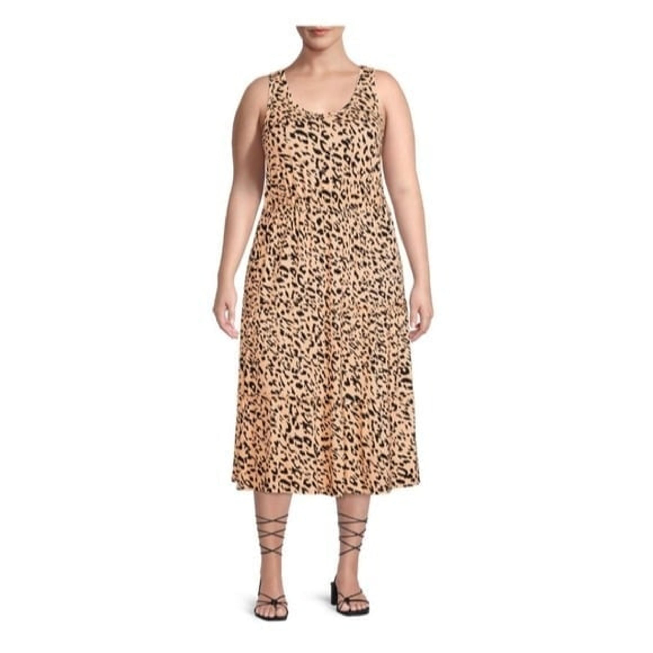 2• Terra & sky 1X womens plus sizetieid midi dress tan animal print racer back