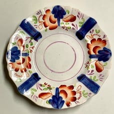 19th Century Gaudy Welsh Grape Pattern Scalloped Concentric Circles Saucer