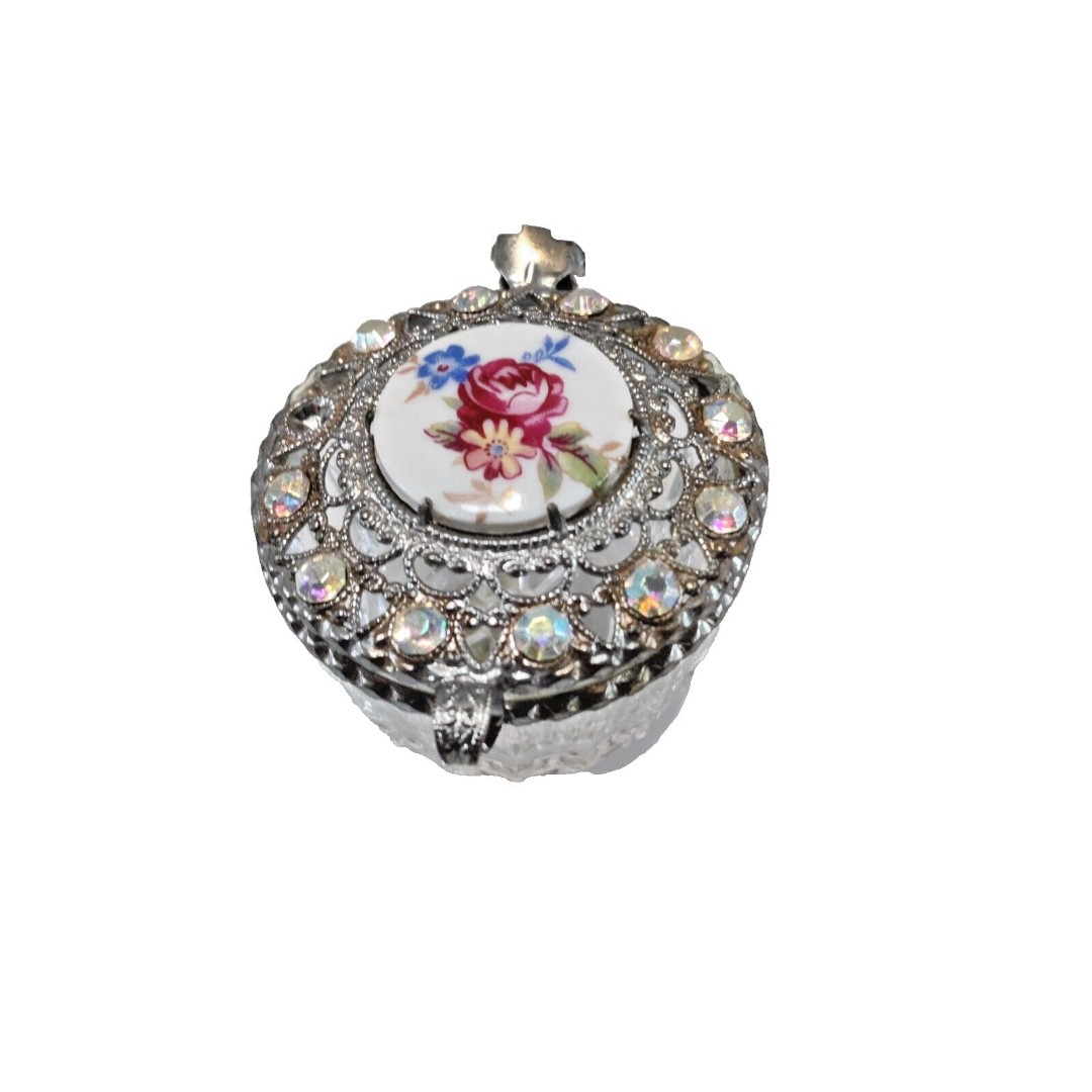 Small Floral Ring Holder With Rhinestones Made In Czech Republic