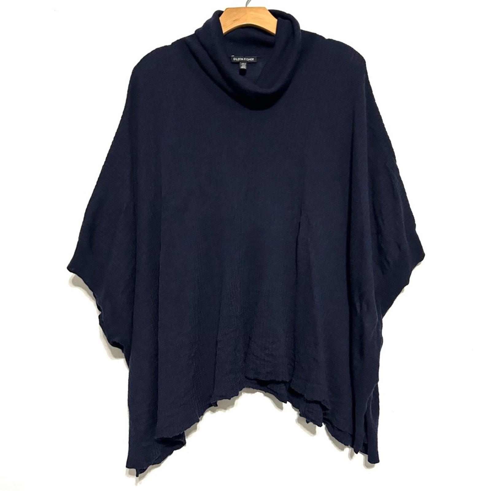 Eileen Fisher Sweater Italian Yarn Wool Cowl Neck blue Lagenlook boho Old Money