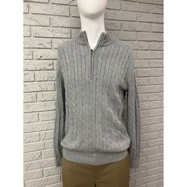 IZOD Men Gray 1/4 Zip Cable Knit Sweater Size L