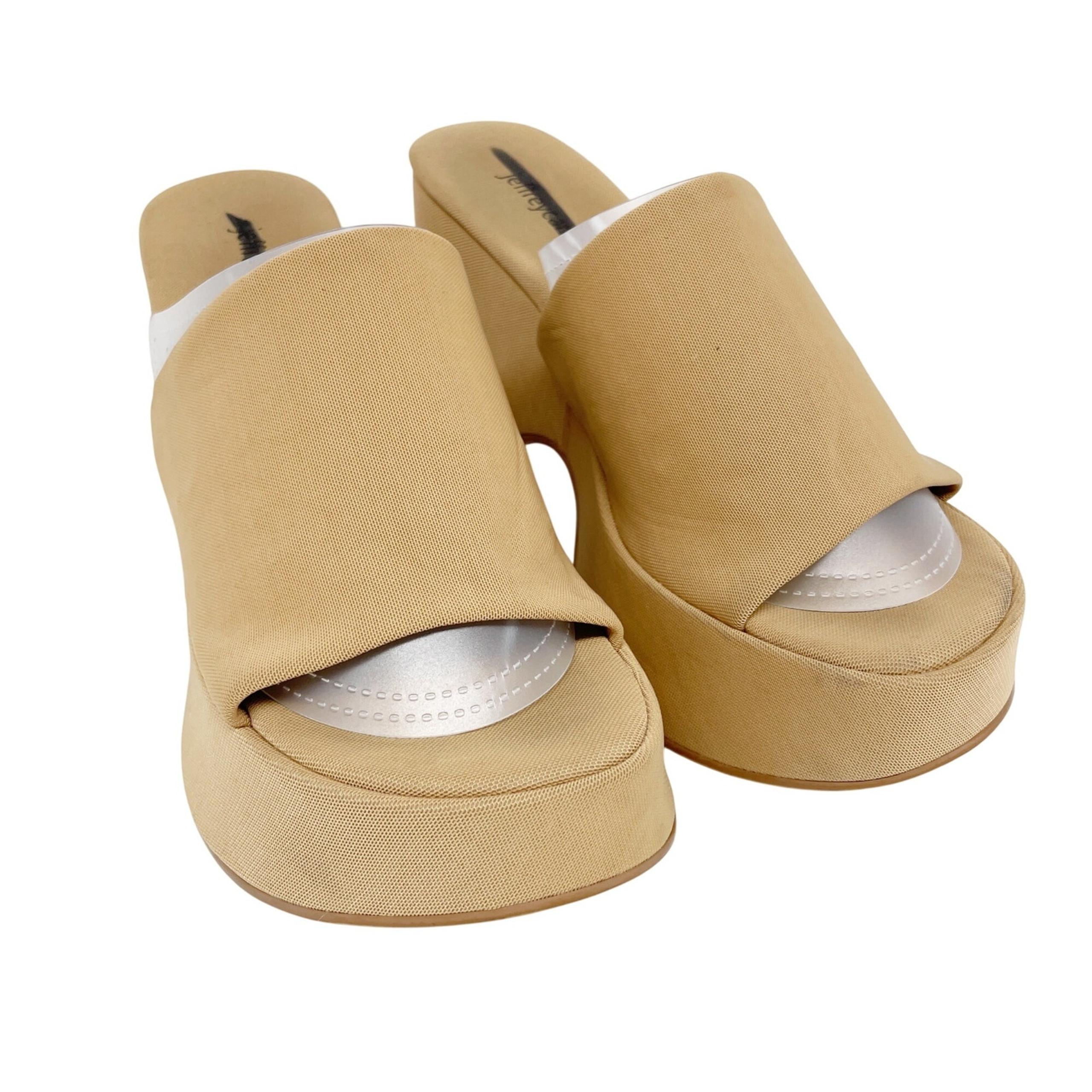 Jeffrey Campbell 6Teen 2 Mesh Slip On Open Toe Chunky Wedge Sandals Beige Size 8