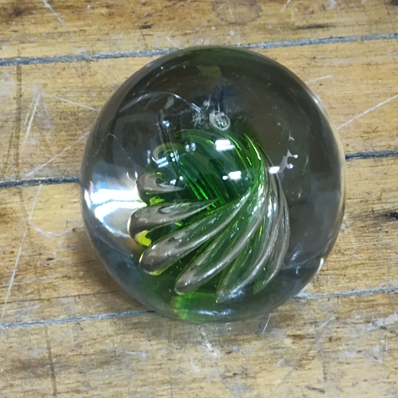 Vintage green Blenko twist glass paperweight
