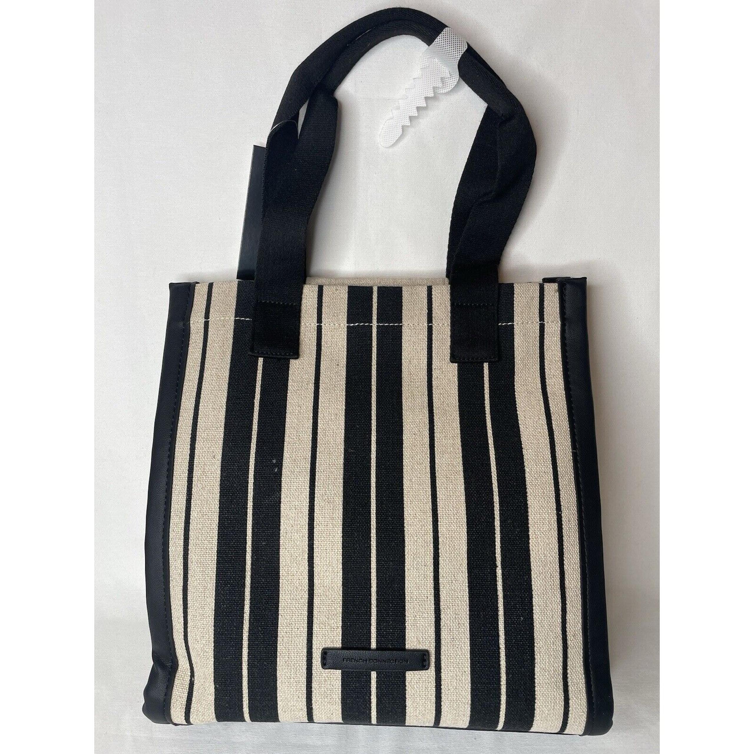 NWT FRENCH CONNECTION STRIPED NATURAL/BLACK FINA TOTE/HANBAG