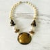 Vintage Beaded Statement Necklace Faux Pearls Mixed Metals Modern 21 Inches