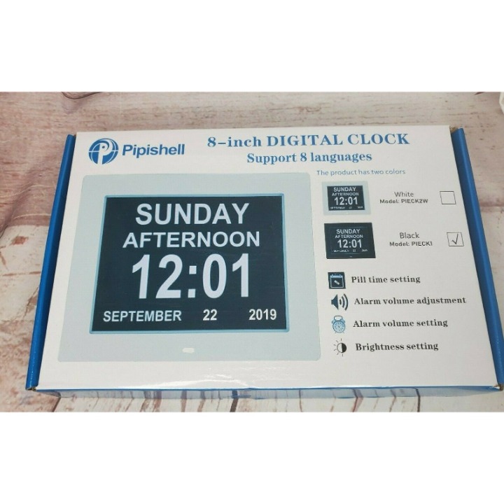Pipishell 8-Inch Digital Clock Support 8 Languages Black PIECK1