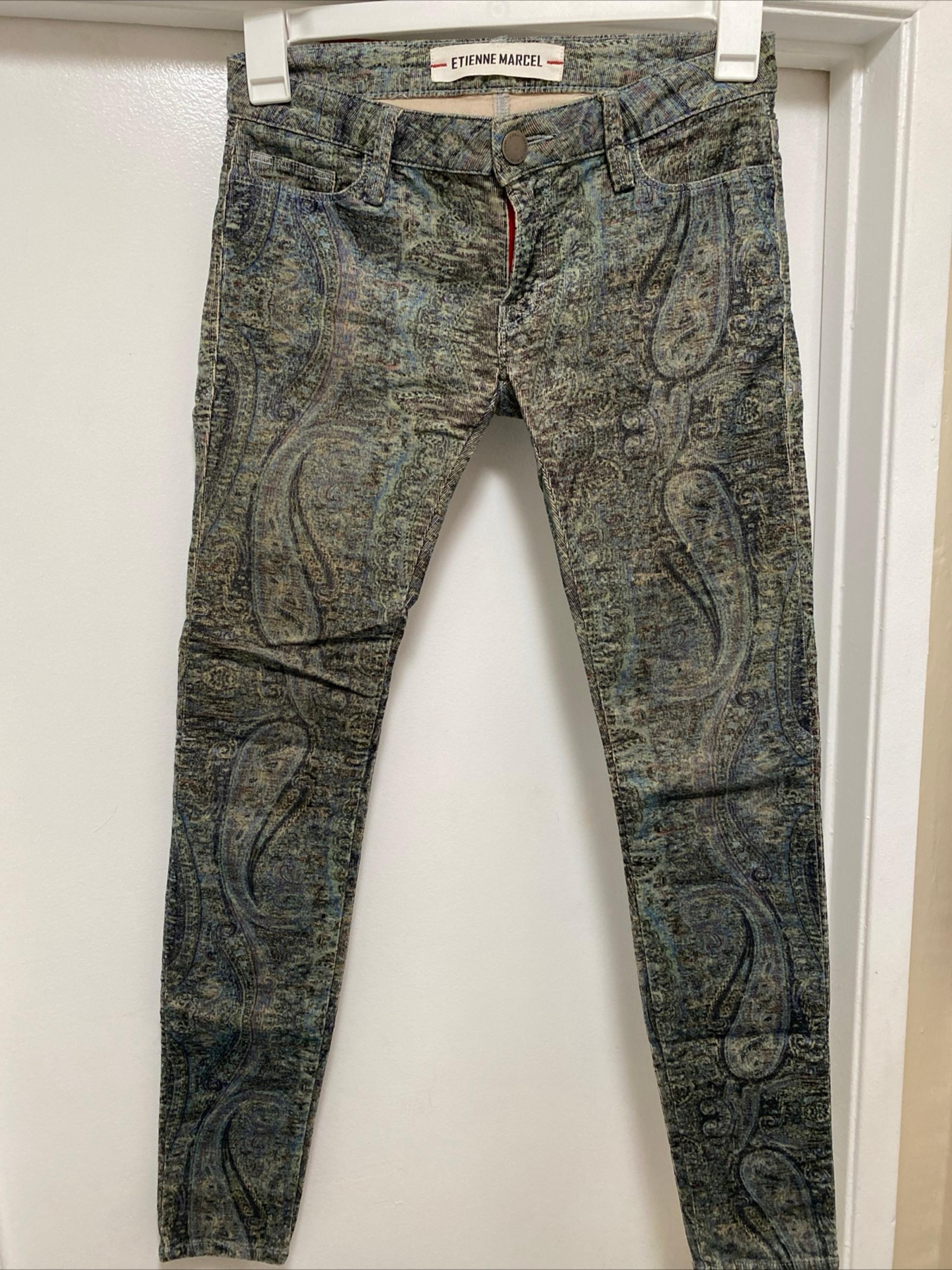ETIENNE MARCEL Skinny Jeans Paisley Corduroy Print Low Rise Y2K Size 26