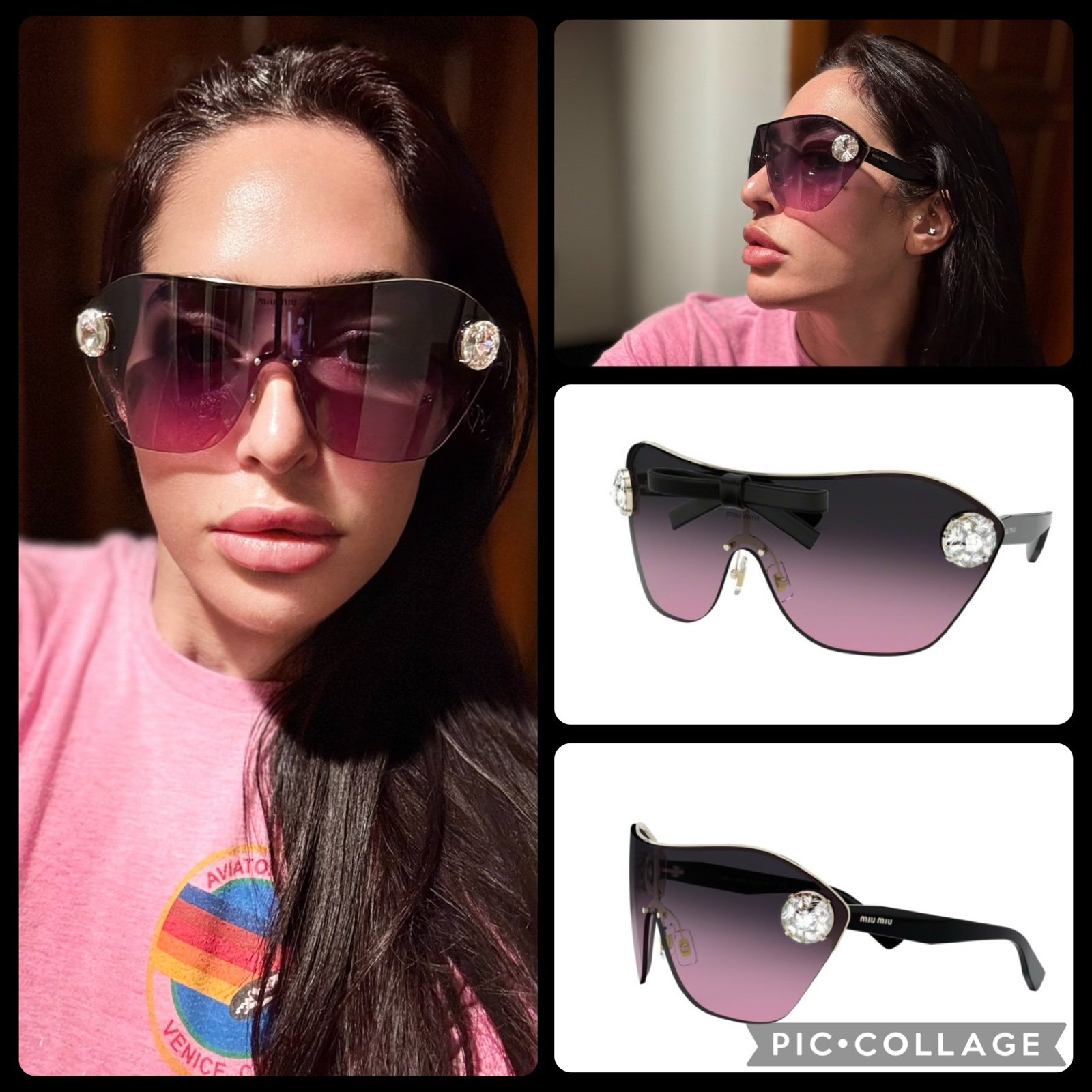 MIU MIU OVERSIZED 65 MM SHIELD PALE GOLD VIOLET GREY RIMLESS SUNGLASSES