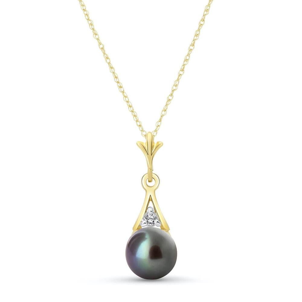 14K SOLID GOLD NECKLACE WITH DIAMOND & BLACK PEARL