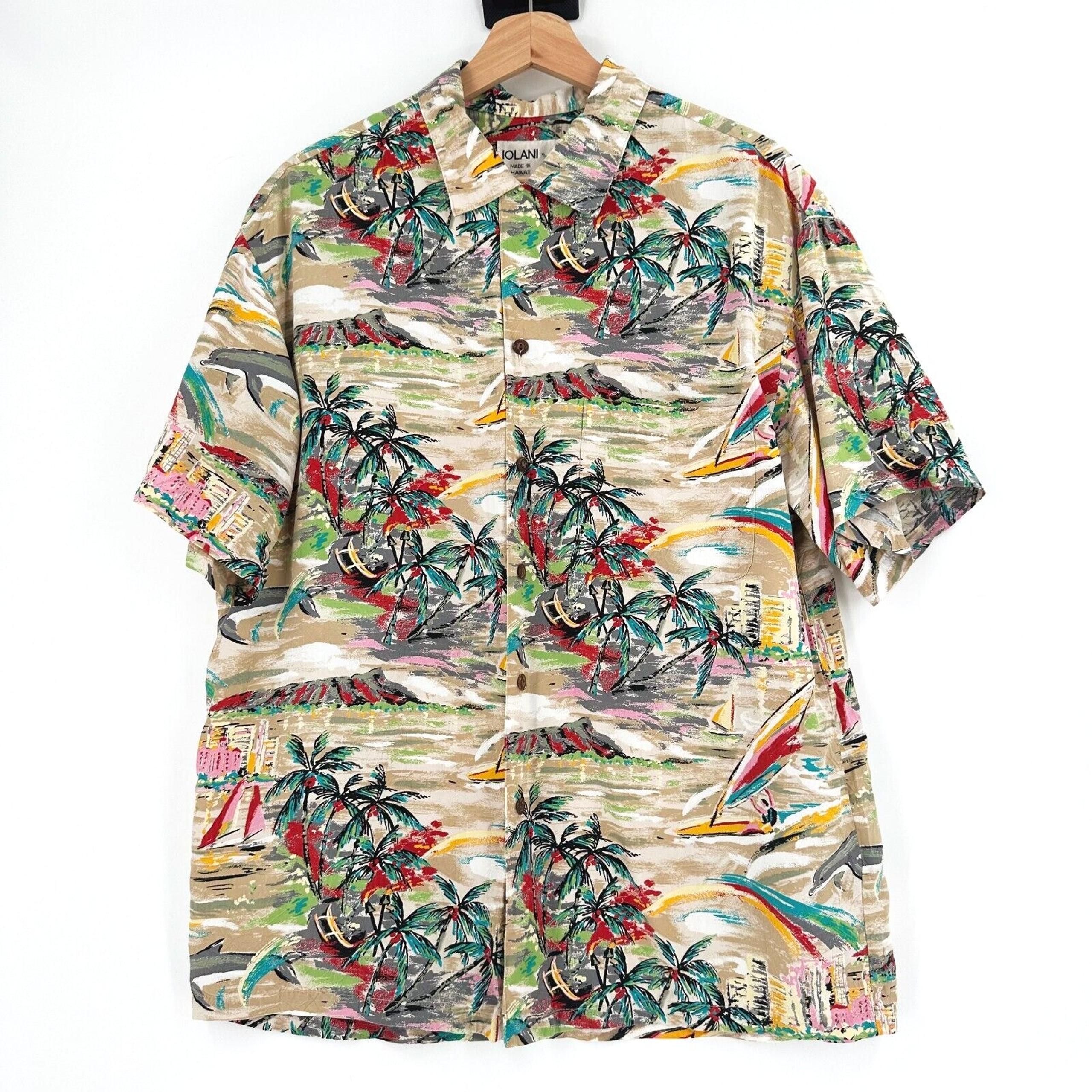 Vintage Iolani Men Button Up Hawaiian Camp Shirt (No Size) XL Sailing Beach USA