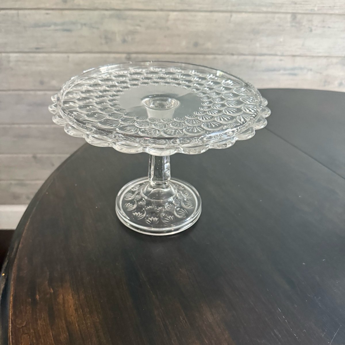 Glass cake plate - pedestal cake stand EAPG McKee antique