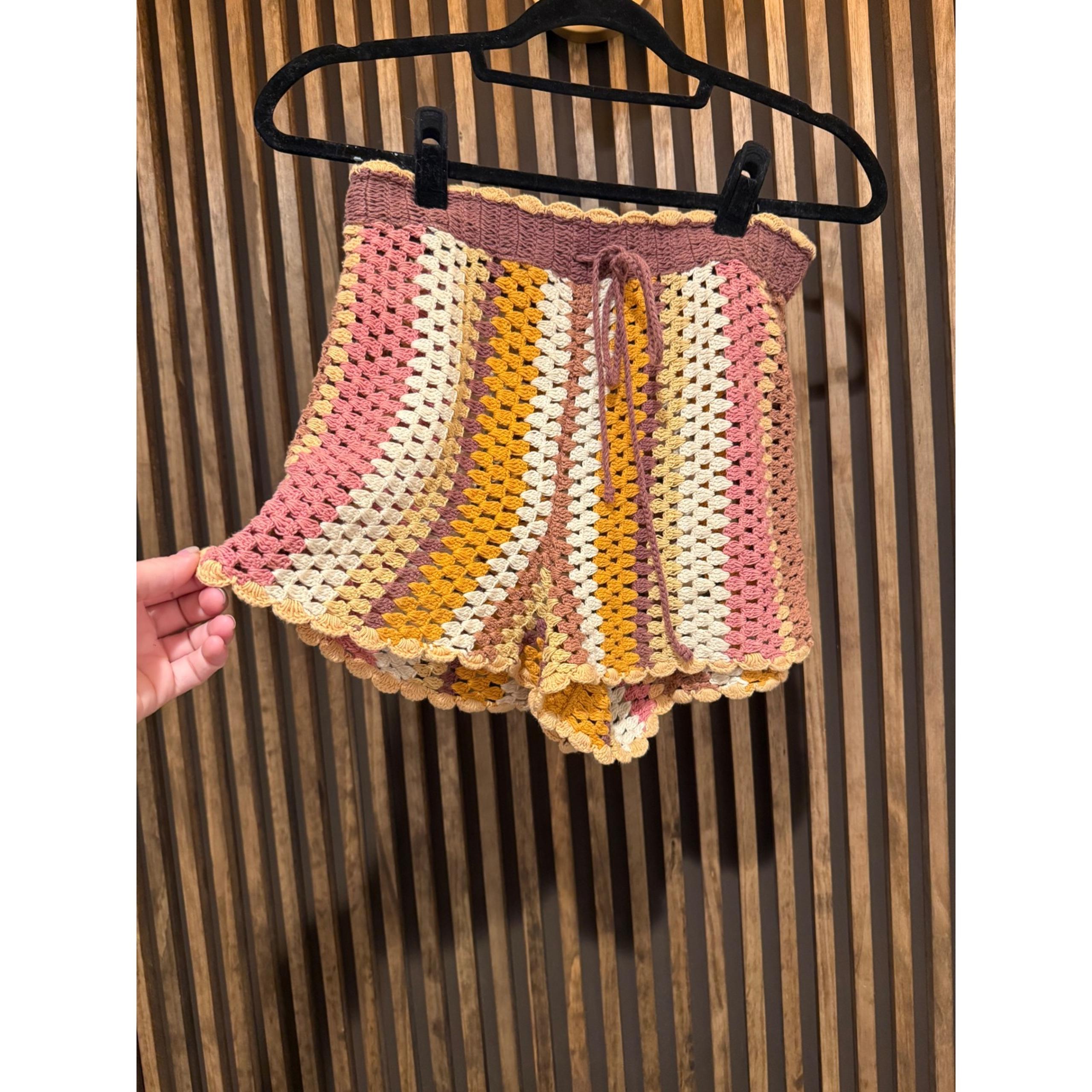 Zara Crochet Shorts Striped Drawstring Waist Festival Boho Chic S