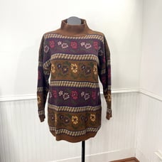 Rosanna size M Oversized Vintage Sweater Floral Mock Neck Long Length Tunic