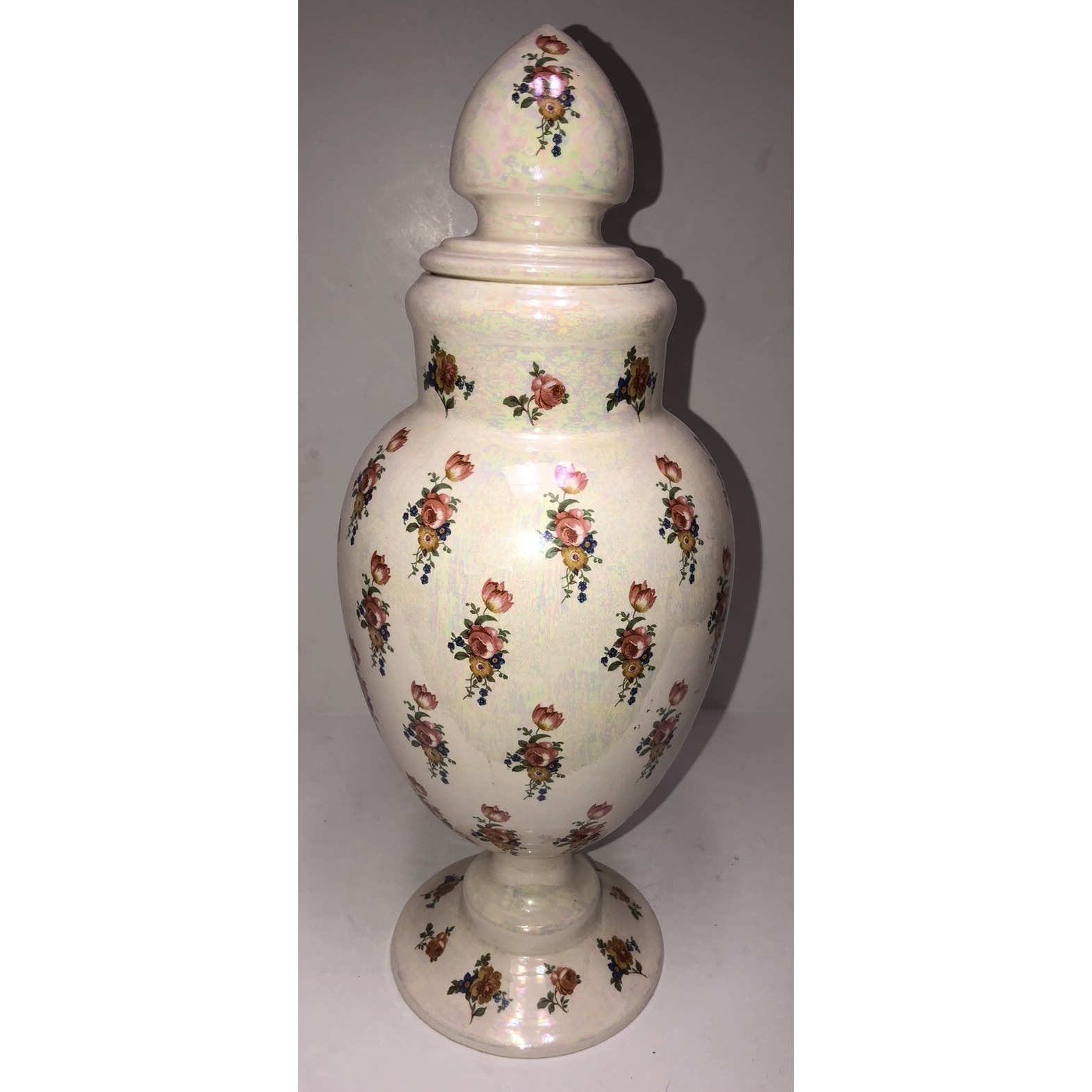 Vintage McNees #105 Lorena Williams Covered Vase Rose Flower Porcelain 14.5