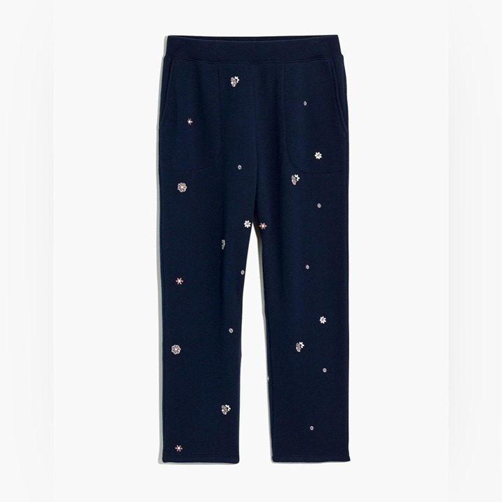 NWOT Madewell MWL Airyterry Floral Embroidered Tapered Sweatpants Navy Size XXS