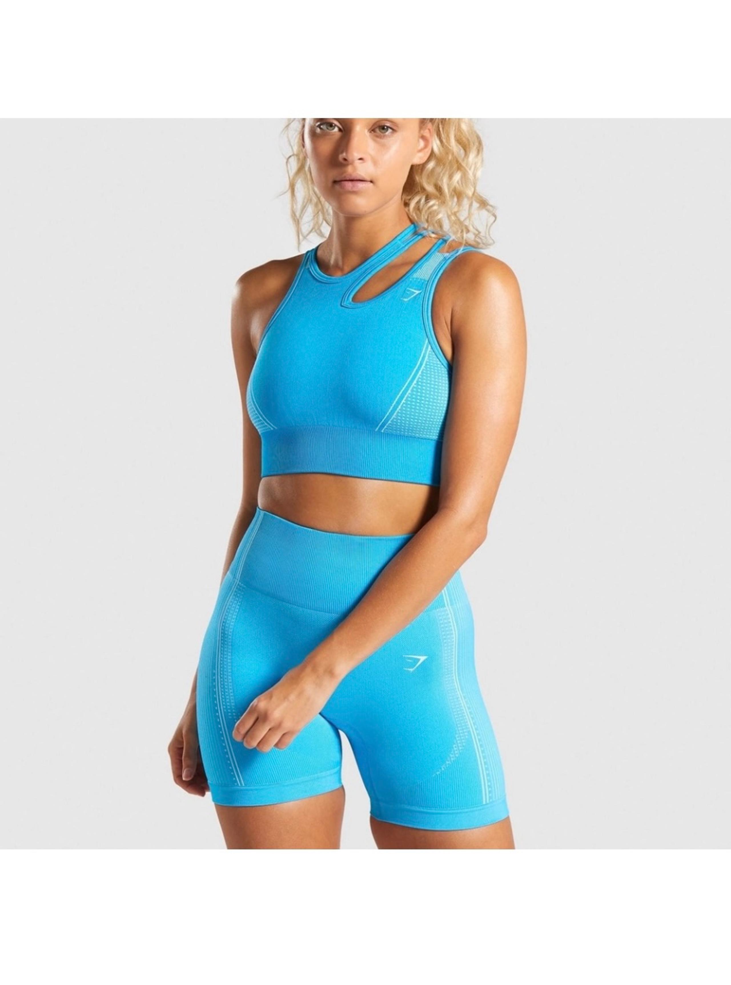 Gymshark Ultra Seamless Sports Bra Strappy Stretch Gym Blue Womens