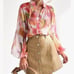 Chiffon Floral Pastel Pink Watercolor Button Down Blouse