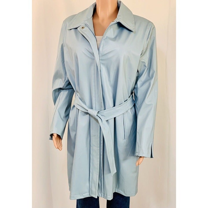 BRAETAN Ladies Blue Belted Zip Trench Coat Jacket Waterproof Insulated Sz XL