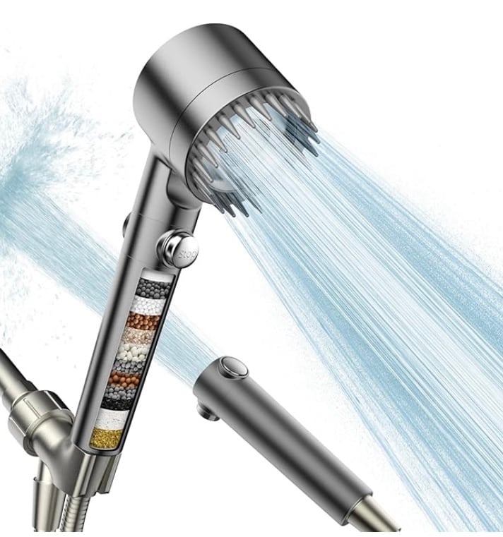 Filtered Shower Head with Handheld, High Pressure Water Flow and Multiple Spray
