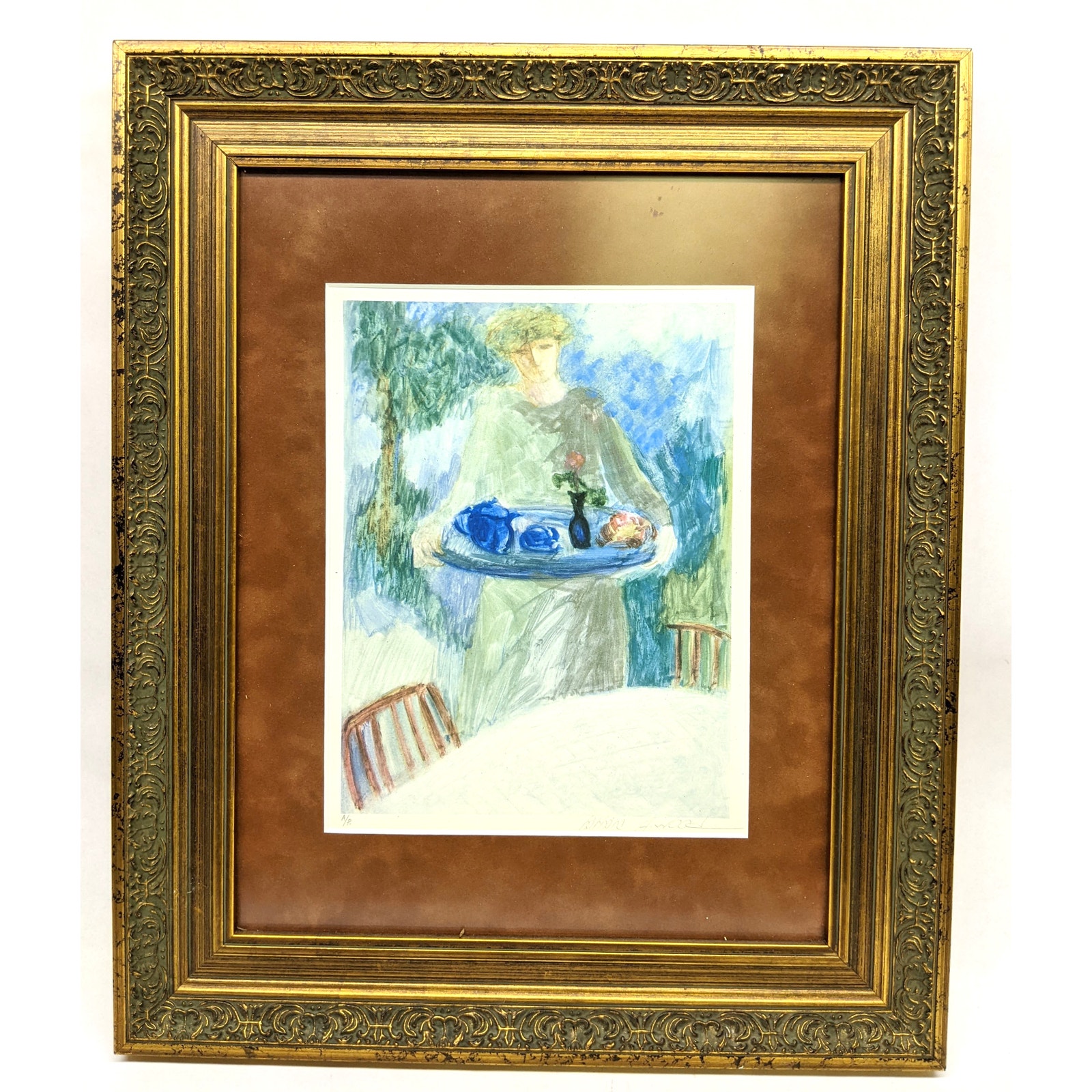 Scarce Artist Proof - Barbara A Wood Woman With Serving Tray Lithograph