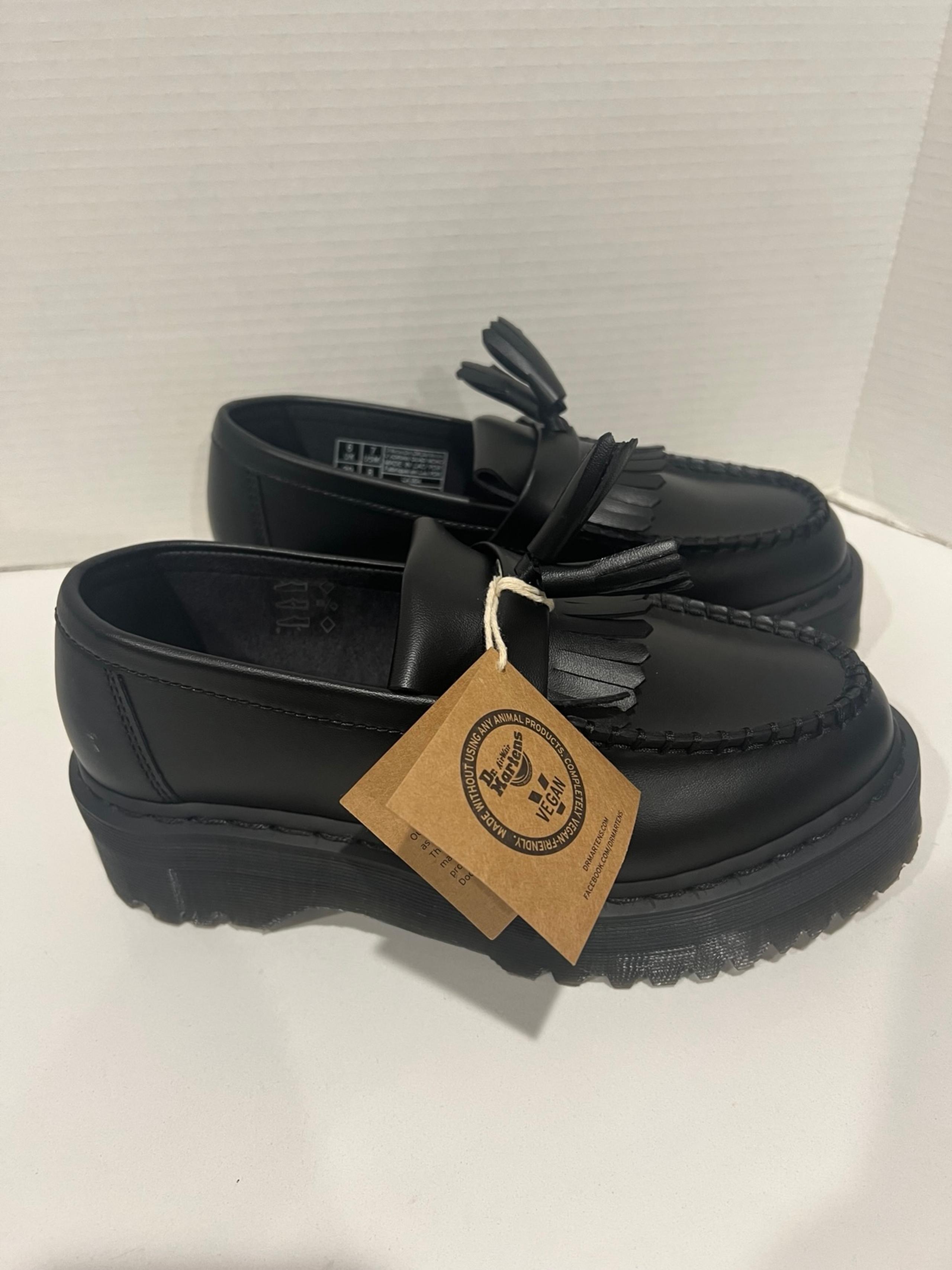 DOC MARTENS Vegan Adrian Quad Mono Platform Loafers Black Vegan Leather W8/M7 NU