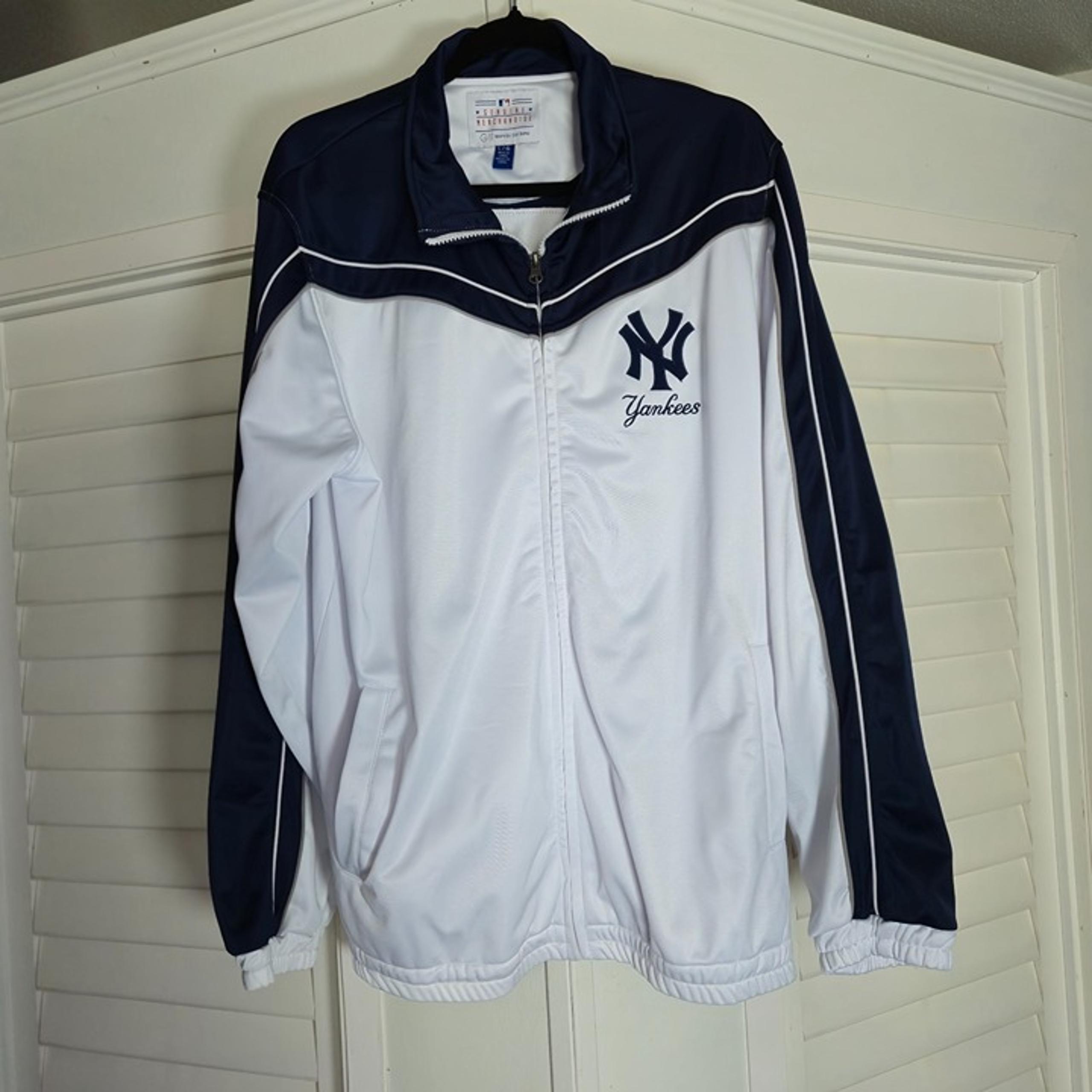 Giii Carl Banks White Navy New York Yankees Zip Track Jacket Full Zip Large Logo