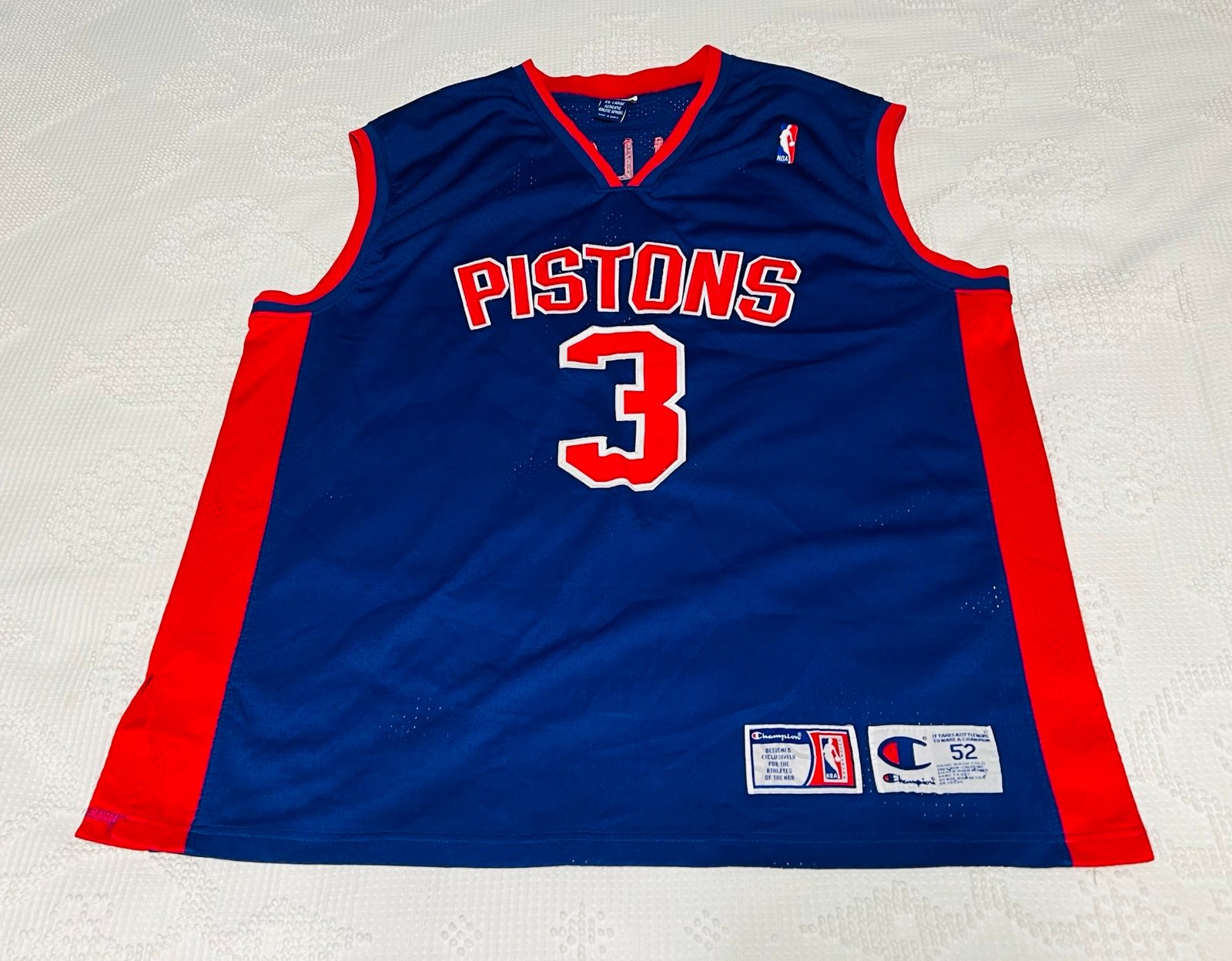 Pistons Basketball Jersey Champion Size 52 XXL Wallace #3 Blue Korea