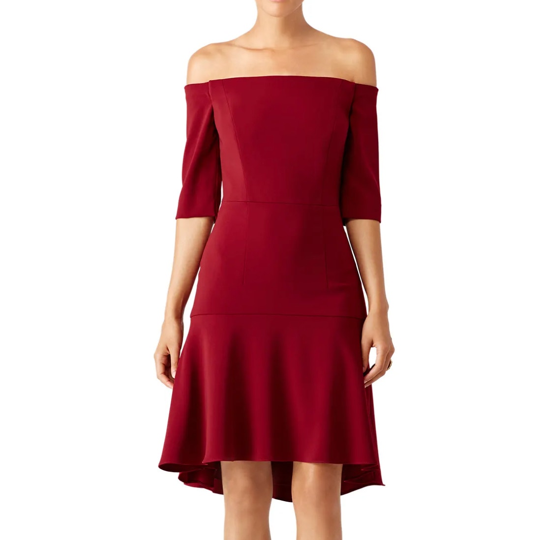 Milly Burgundy Off The Shoulder Dress SMALL 6 High Low Cocktail Designer 435