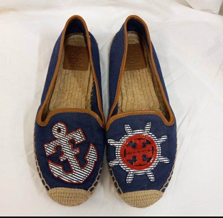 Tory Burch Maritime Flat Slip On Espadrilles, Navy Sea Multi Flats Size 7
