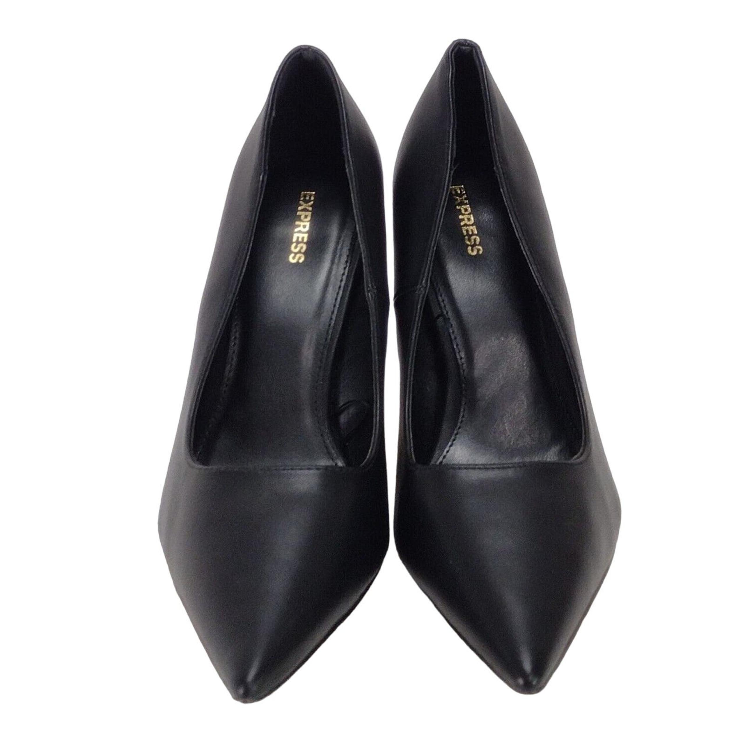 Express Classic Black Synthetic Vegan Leather Pointed Toe Pump Heels Y2K Size 9