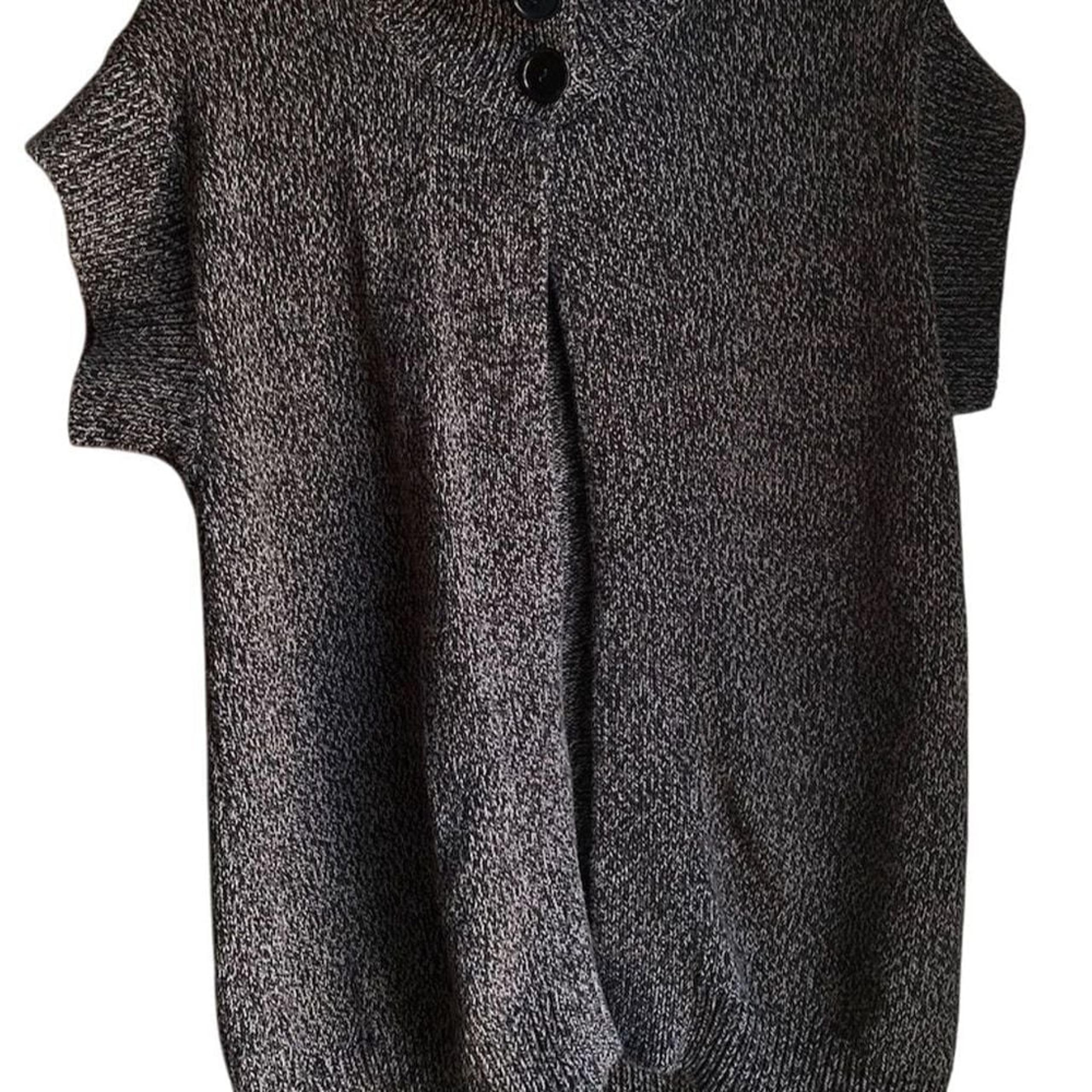 Bobbie Brooks Women's Short Sleeve Cardigan Sweater Black Gray White Size Large