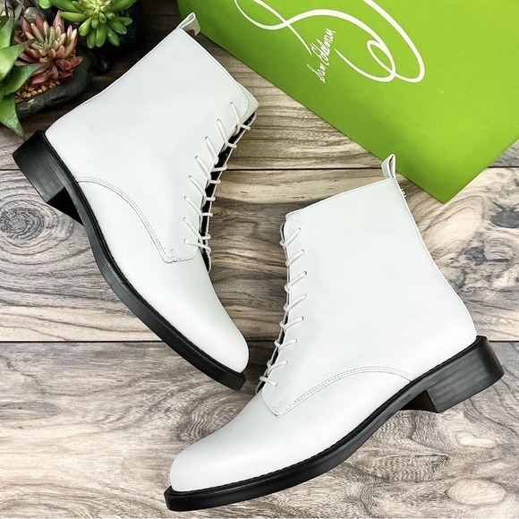 Sam Edelman White Nina Lace Up Combat Bootie 7.5 NWOB Leather